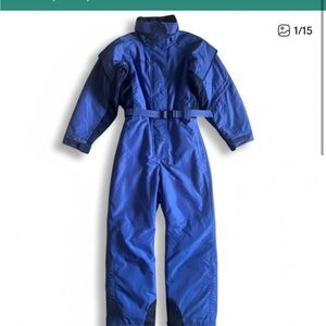 Columbia Vintage 90s One-Piece Ski Suit Hooded Snowsuit Winter Outdoor Blue M